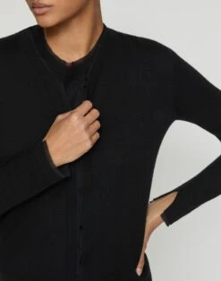 Fine Gauge Cashmere & Silk Chiffon Trim Cardigan -Urban Chic Wear Store mwdw1r kc61 black detail