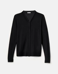 Fine Gauge Cashmere & Silk Chiffon Trim Cardigan