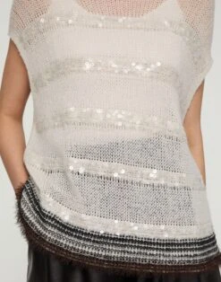 Metallic Striped Cashmere Bateau Sweater -Urban Chic Wear Store mwea2b kc04 pearl multi detail