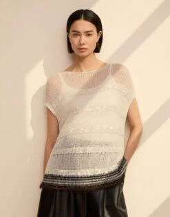 Metallic Striped Cashmere Bateau Sweater -Urban Chic Wear Store mwea2b kc04 pearl multi elevated priority hover