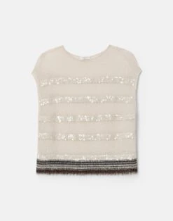 Metallic Striped Cashmere Bateau Sweater