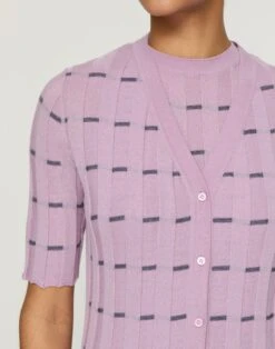 Striped Fine Gauge Cashmere Ribbed Cardigan -Urban Chic Wear Store mwea3r kc61 lavender tint multi detail