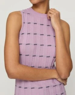 Striped Fine Gauge Cashmere Ribbed Shell -Urban Chic Wear Store mwea4r kc61 lavender tint multi detail