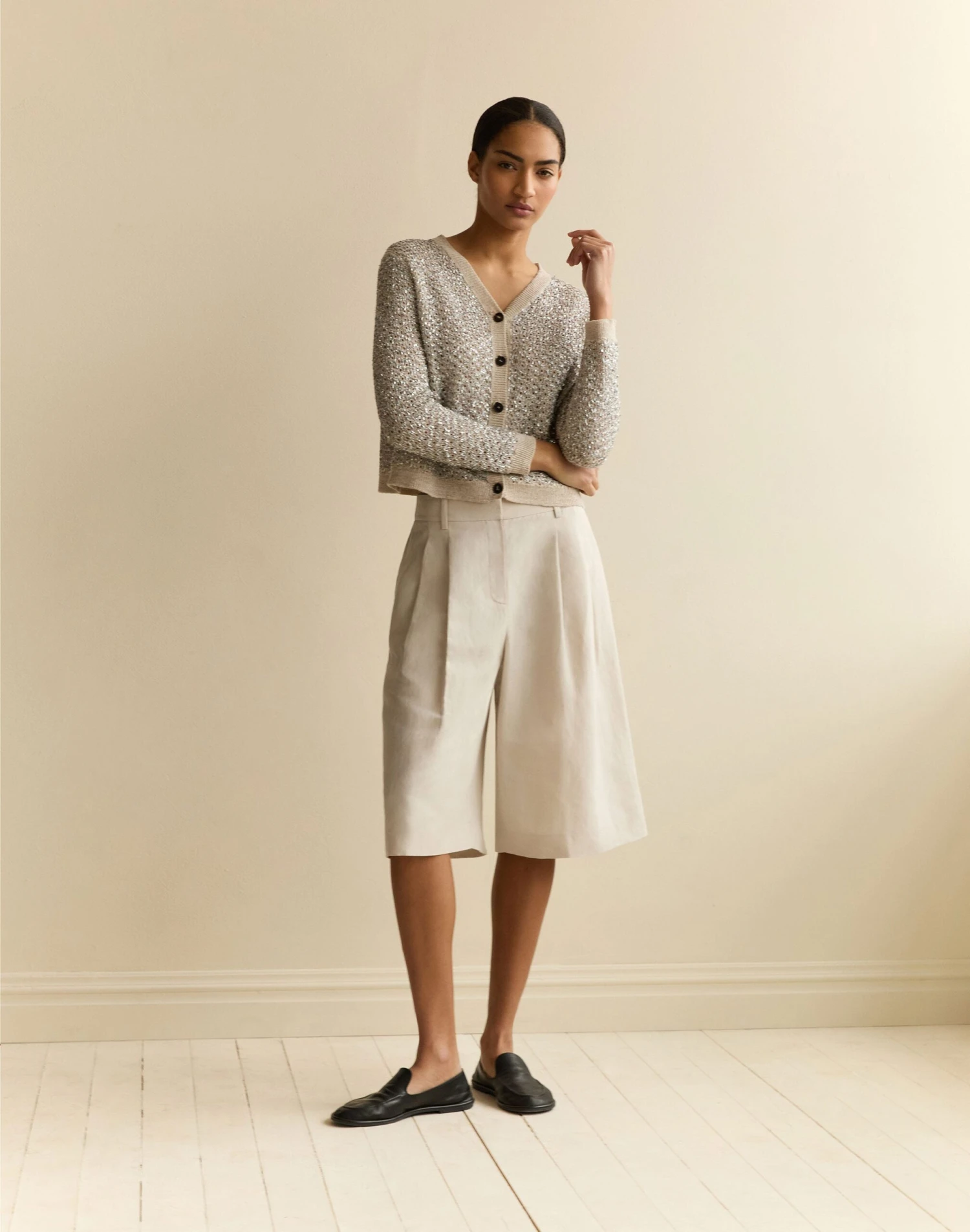 Metallic Linen-Silk Pointelle Cardigan 7 Metallic Linen-Silk Pointelle Cardigan - Image 5