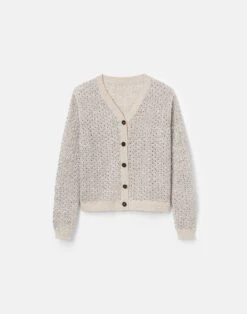 Metallic Linen-Silk Pointelle Cardigan
