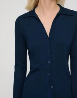 Fine Cotton-Silk Slim Polo Cardigan -Urban Chic Wear Store mwec3r kkg2 lido blue detail