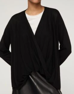 Fine Cotton-Silk Wrap Front Oversized Sweater -Urban Chic Wear Store mwec5r kkg2 black detail
