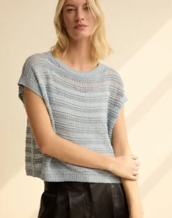 Striped Lace Stitch Shell -Urban Chic Wear Store mwee1r kl49 blue dust melange elevated priority hover