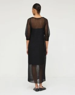 Silk Crepe Sheer Pleat Knit Dress 11 Silk Crepe Sheer Pleat Knit Dress -Urban Chic Wear Store mwee7r ks43 black back