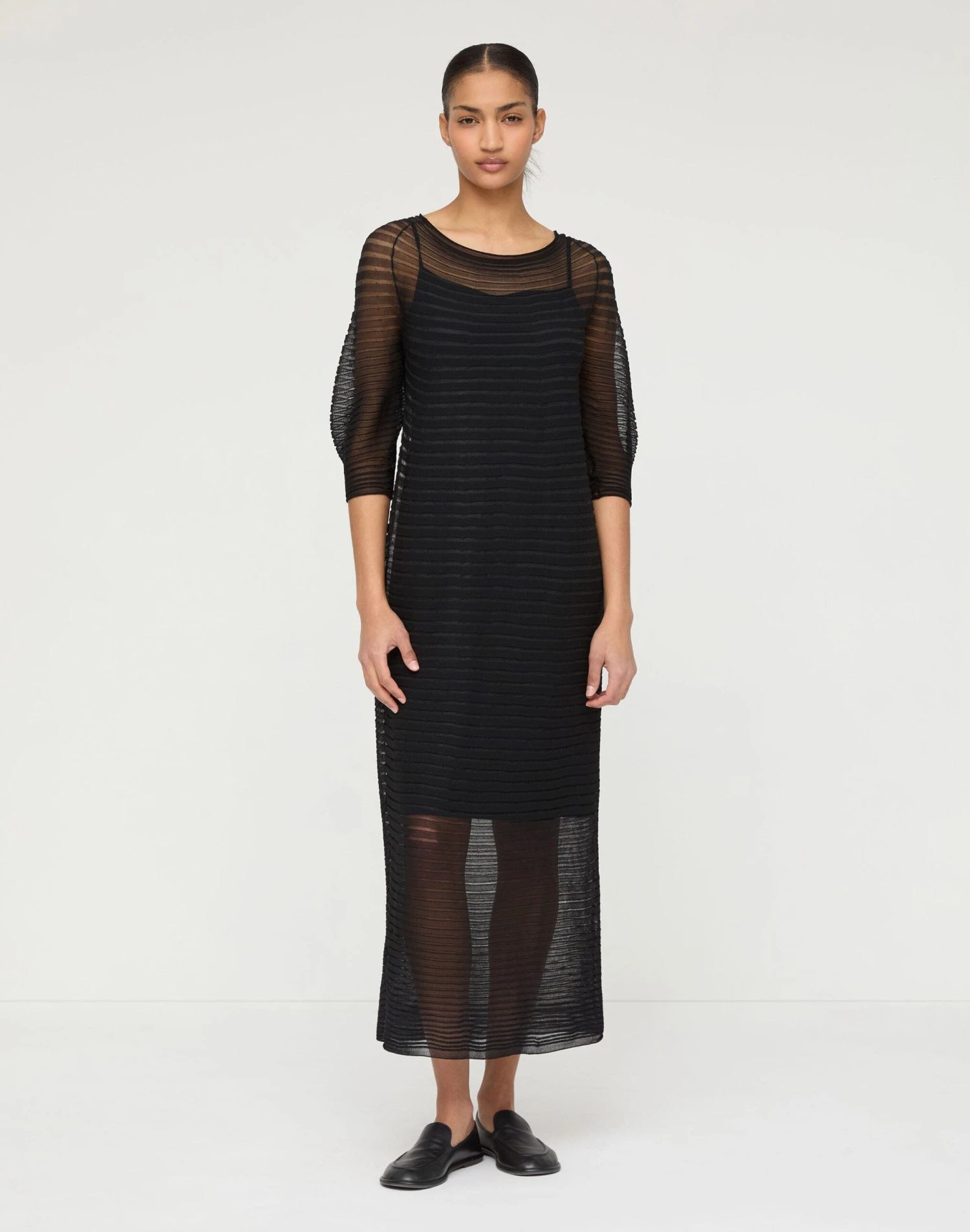 Silk Crepe Sheer Pleat Knit Dress 4 Silk Crepe Sheer Pleat Knit Dress - Image 2