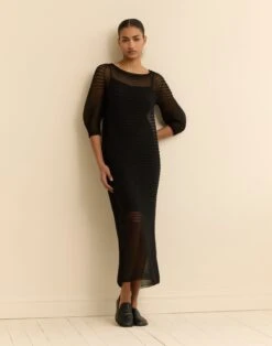 Silk Crepe Sheer Pleat Knit Dress 12 Silk Crepe Sheer Pleat Knit Dress -Urban Chic Wear Store mwee7r ks43 black elevated hover