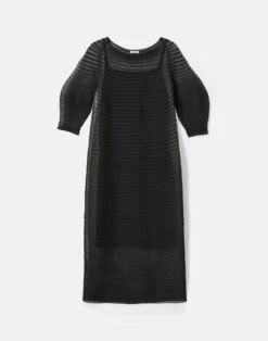 Silk Crepe Sheer Pleat Knit Dress
