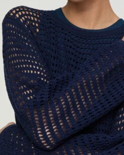 Cotton Open Knit Sweater -Urban Chic Wear Store mwef7r kkf5 lido blue detail
